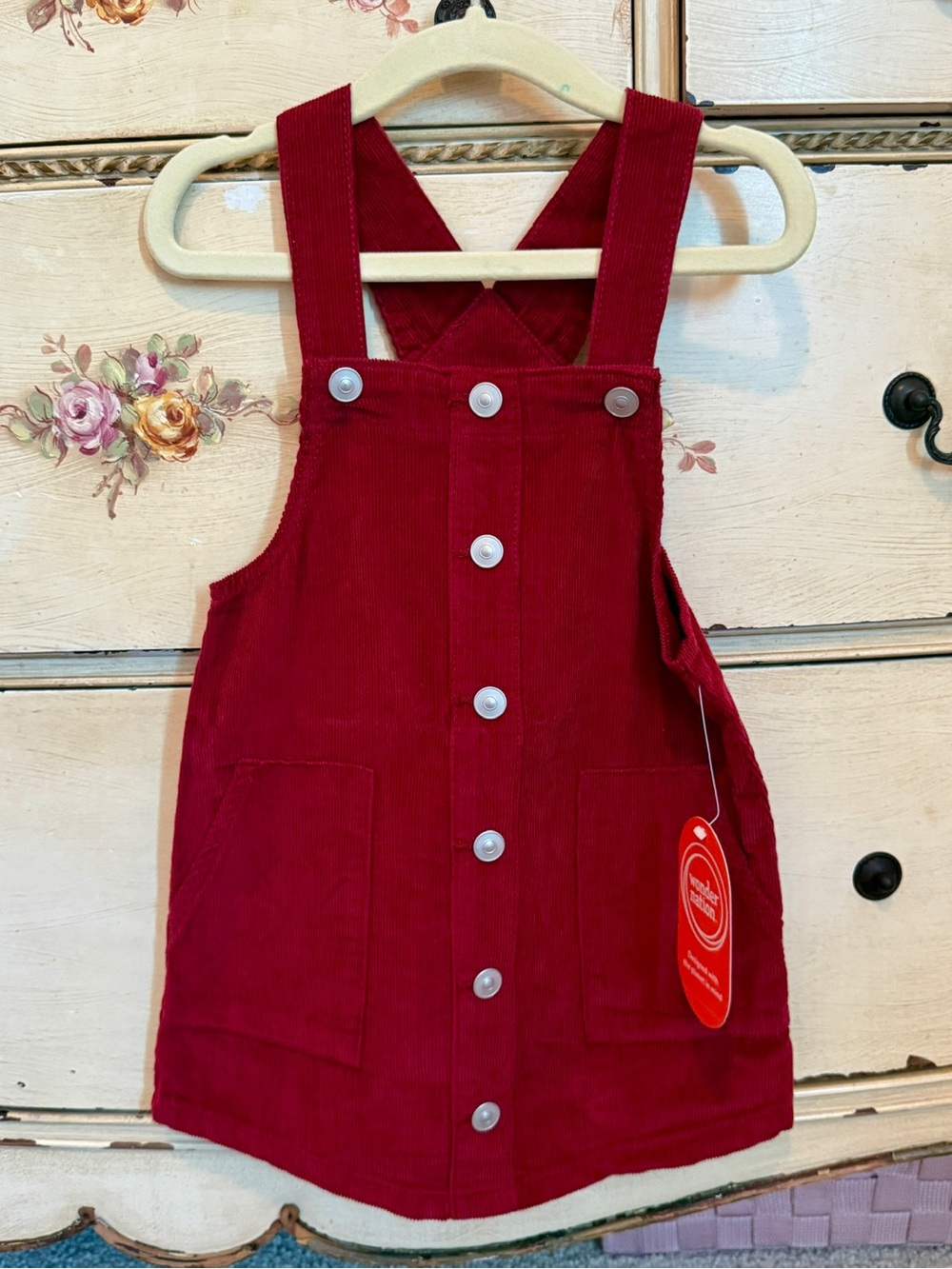 wonder nation Red Corduroy Button-Front Pinafore